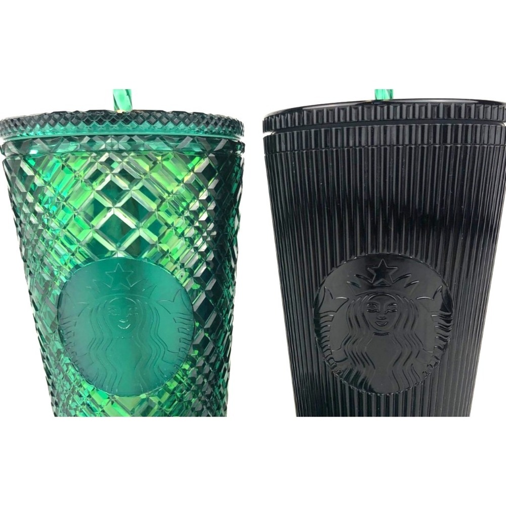 Starbucks Studded Tumblers Bundle – Matte Black & Jewel‎ Green 16 oz w/ Lids
